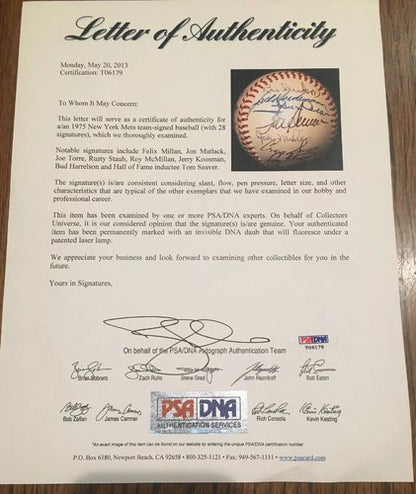 Ny Mets 1975 Team Signed Baseball Tom Seaver Joe Torre Koosman 30 Auto Psa Coa