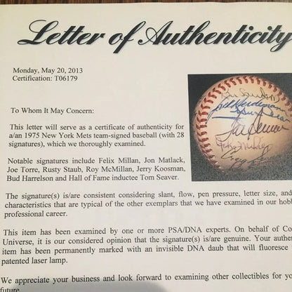 Ny Mets 1975 Team Signed Baseball Tom Seaver Joe Torre Koosman 30 Auto Psa Coa
