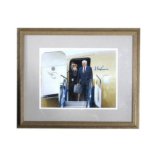 Mikhail Gorbachev Signed Framed 11x14 Photo Coming off Airplane Auto COA