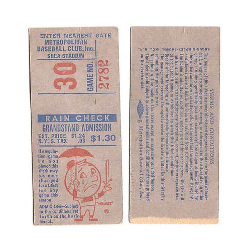1960s New York Mets Ticket Stub Shea Stadium