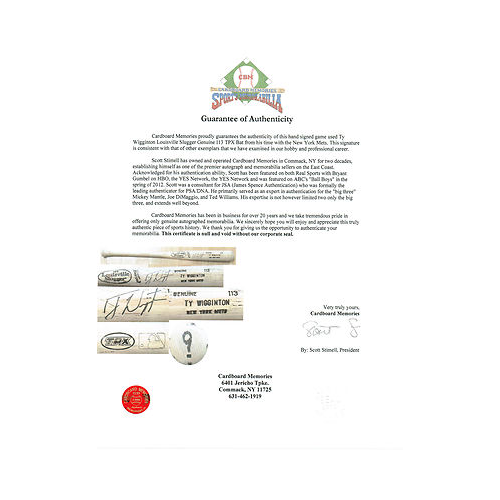 Ty Wigginton Signed Auto Game Used New York Mets Bat
