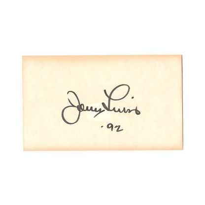 Jerry Lewis Signed 1992 Inscribed "92" 3x5 Vintage Index Card RARE Auto JSA COA