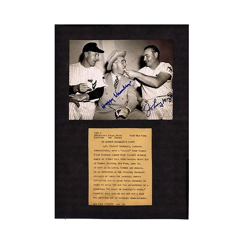 Johnny Mize Happy Chandler Yankees Signed 1951 Wire Photo APP 15 X11 Type 1 Coa