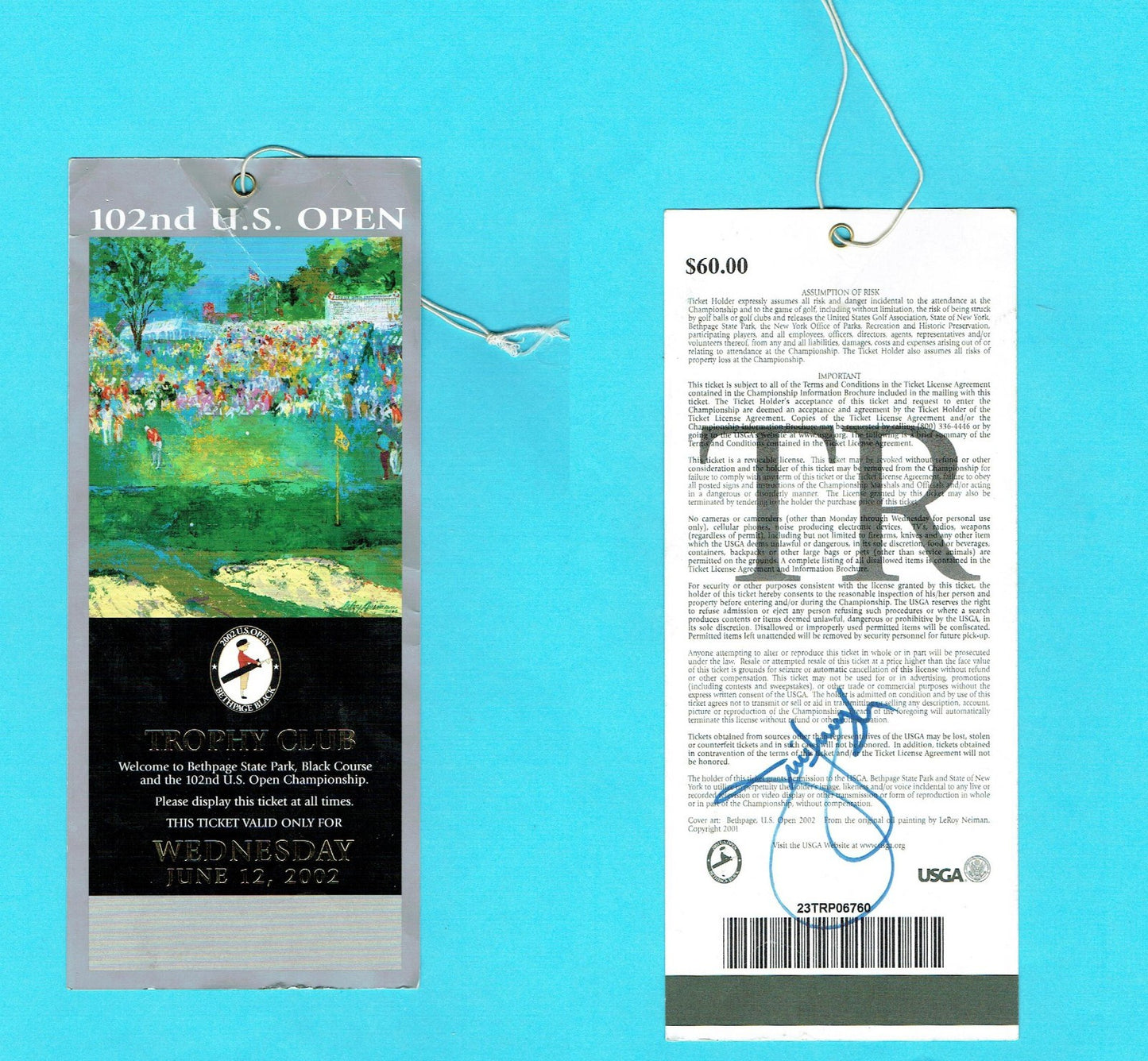 2002 US OPEN Golf TICKET JIM FURYK Signed Mint Autograph Cbm Coa
