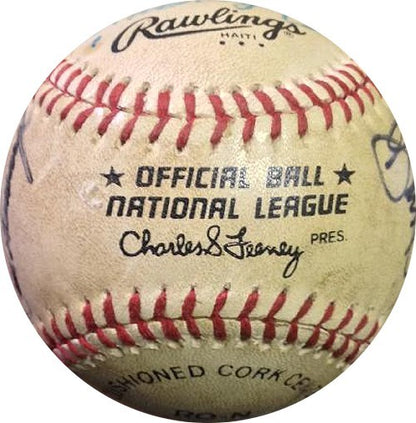 Lou Brock Gary Carter Garvey Feller HOF 10 auto Signed ONL Feeney Baseball COA