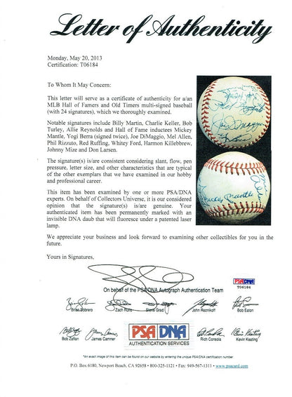 Mickey Mantle Joe DiMaggio Red Ruffing Berra Signed Hof Baseball 24 Auto PSA Coa