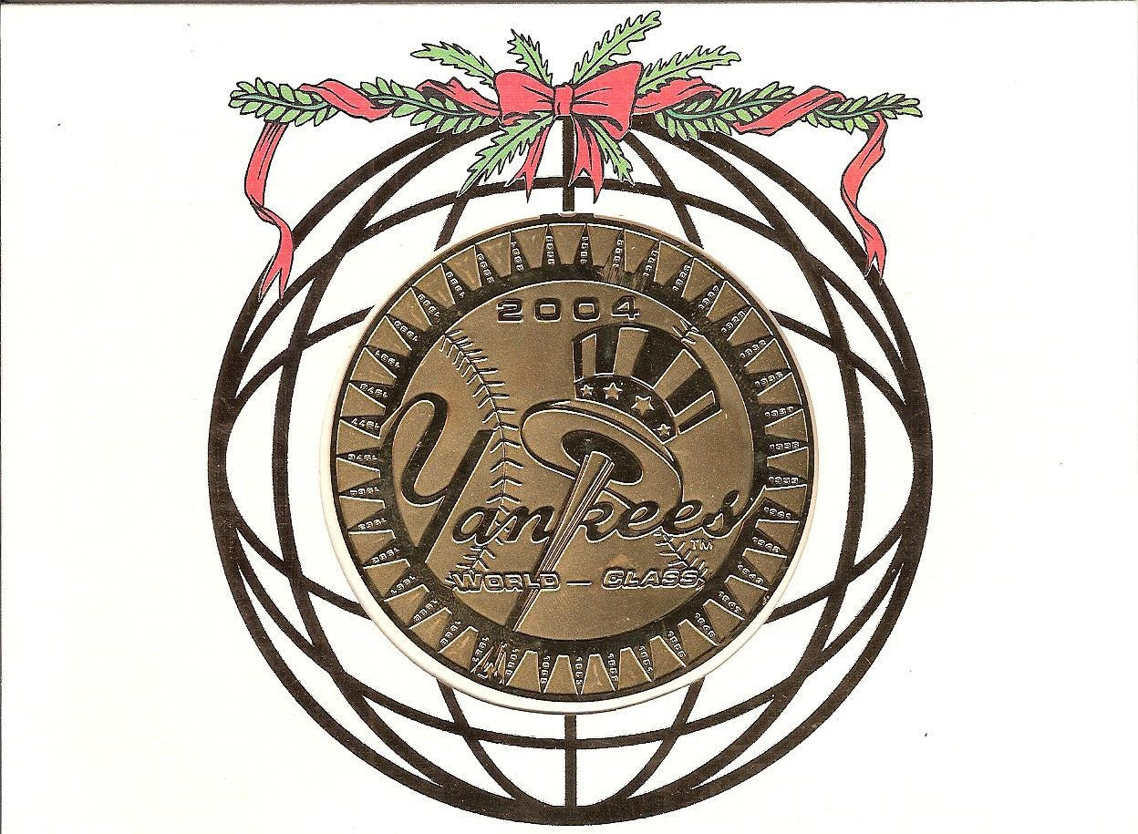 NY Yankees Holiday Greeting Card Ornament Signed by Staff 2004