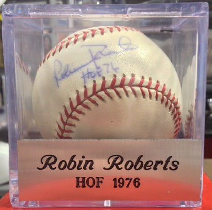 Robin Roberts Signed HOF 76 Autograph Baseball w/ Case Steiner Coa