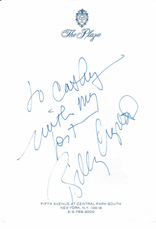 Billy Crystal Signed Vintage The Plaza NYC Paper with Ins. "With My Best" BOLD