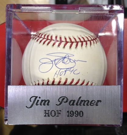 Jim Palmer Signed Inscribed HOF 90 A.L Baseball w/ Engraved Cube Steiner coa