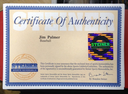 Jim Palmer Signed Inscribed HOF 90 A.L Baseball w/ Engraved Cube Steiner coa