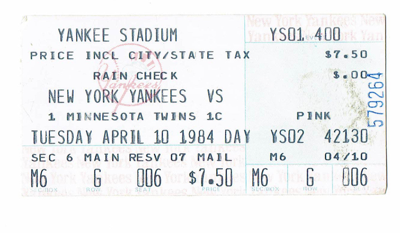 1984 Ny  Yankees Opening Day Ticket Stub Yankee Stadium Don Mattingly 4/10/1984