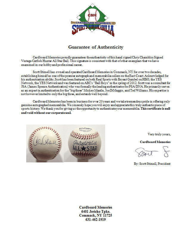 Chris Chambliss Signed Vintage Catfish Hunter All Star Ball RARE Auto COA