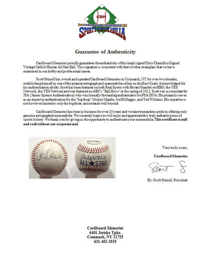 Chris Chambliss Signed Vintage Catfish Hunter All Star Ball RARE Auto COA