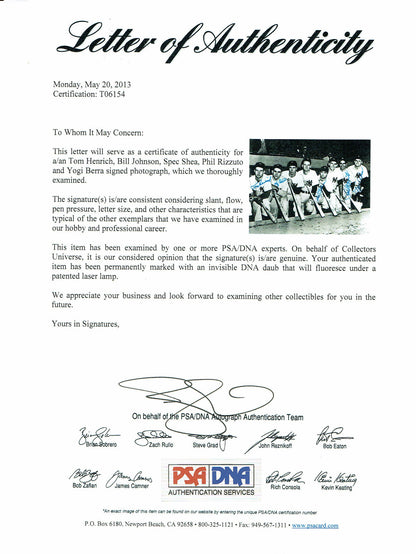Yogi Berra Rizzuto Johnson Henrich Yankees Team Signed 1940s  8x10 Photo PSA