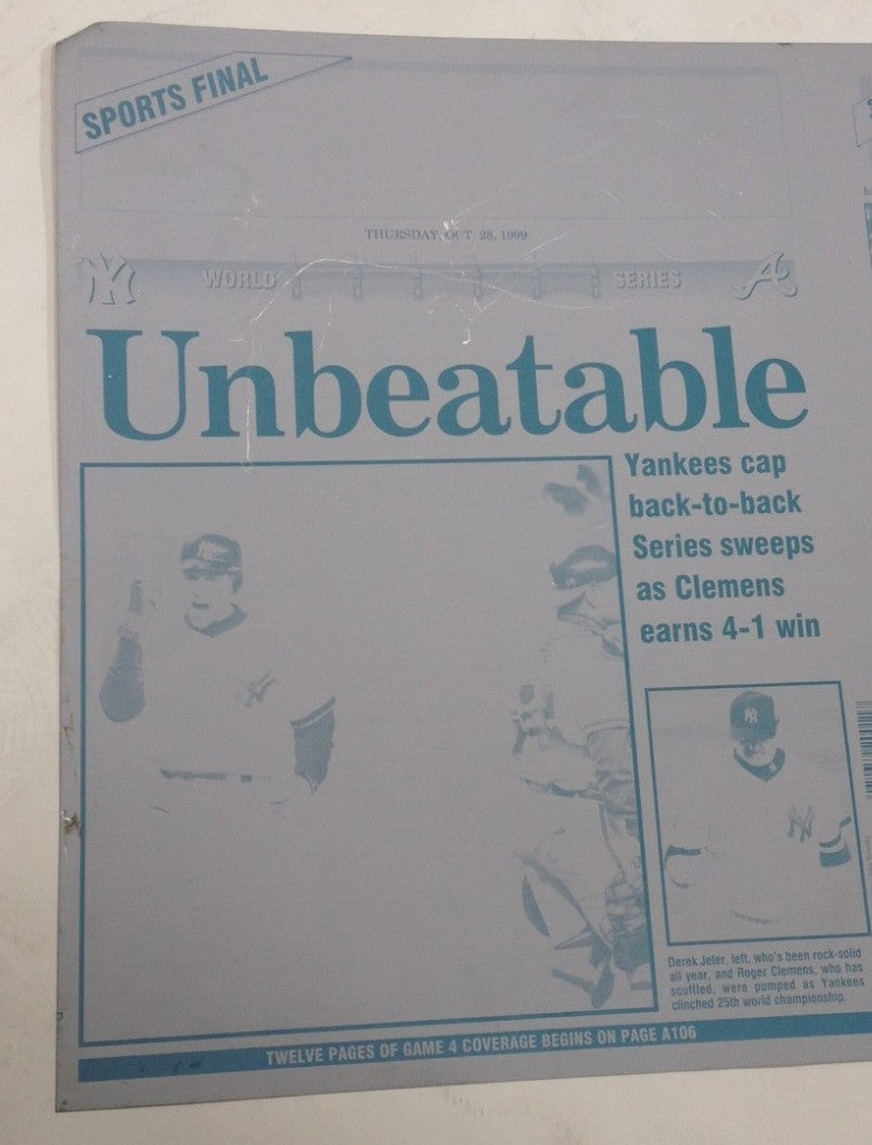 1999 Yankees World Series Champions SWEEP Newsday Printing Plate Derek Jeter 1/1