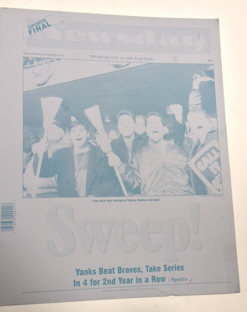 1999 Yankees World Series Champions SWEEP Newsday Printing Plate Derek Jeter 1/1