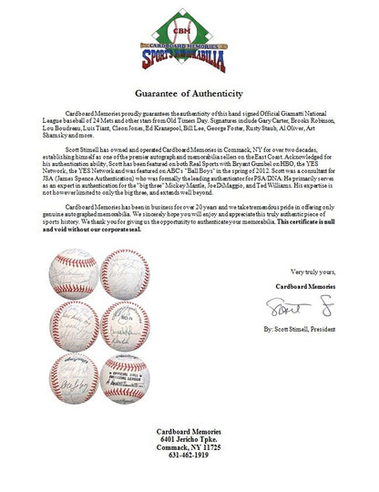 NY Mets Old Timers Day Team Signed Baseball 24 Auto Gary Carter Al Oliver COA