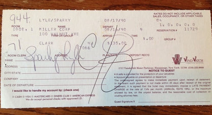Sparky Lyle Yankees Signed Hotel Bill Bold Autograph Cbm Coa Rare Cy Young 1976