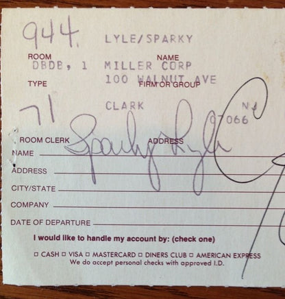 Sparky Lyle Yankees Signed Hotel Bill Bold Autograph Cbm Coa Rare Cy Young 1976