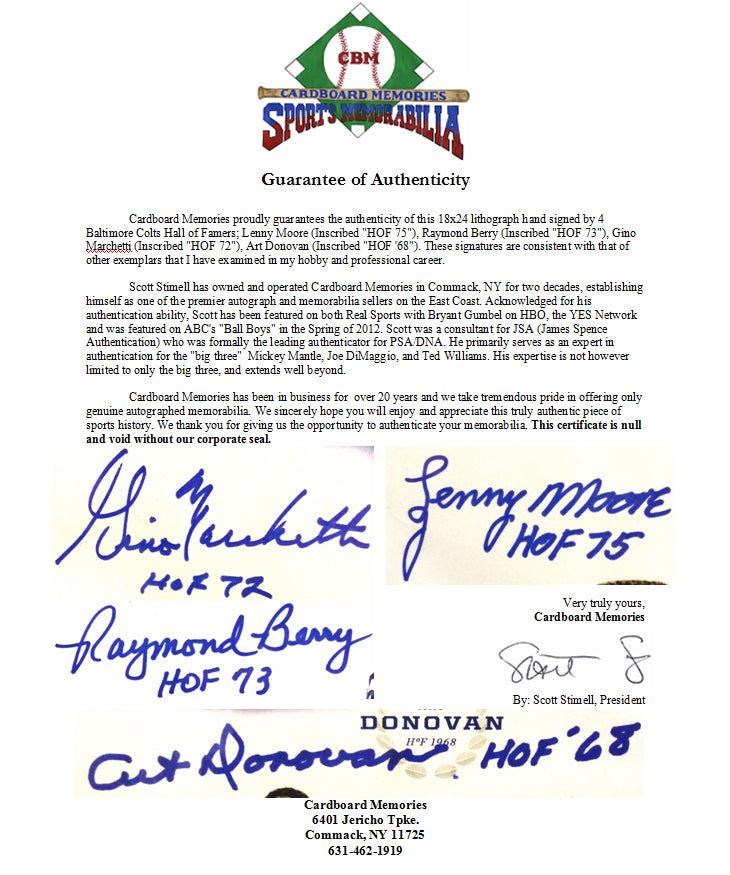 Baltimore Colts Litho Signed By 4 Hall of Famers Moore Berry Marchetti Donovan