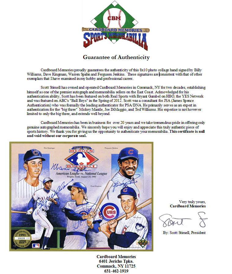 Warren Spahn Kingman Jenkins williams Signed Cubs photo  LE Upper Deck CARD COA
