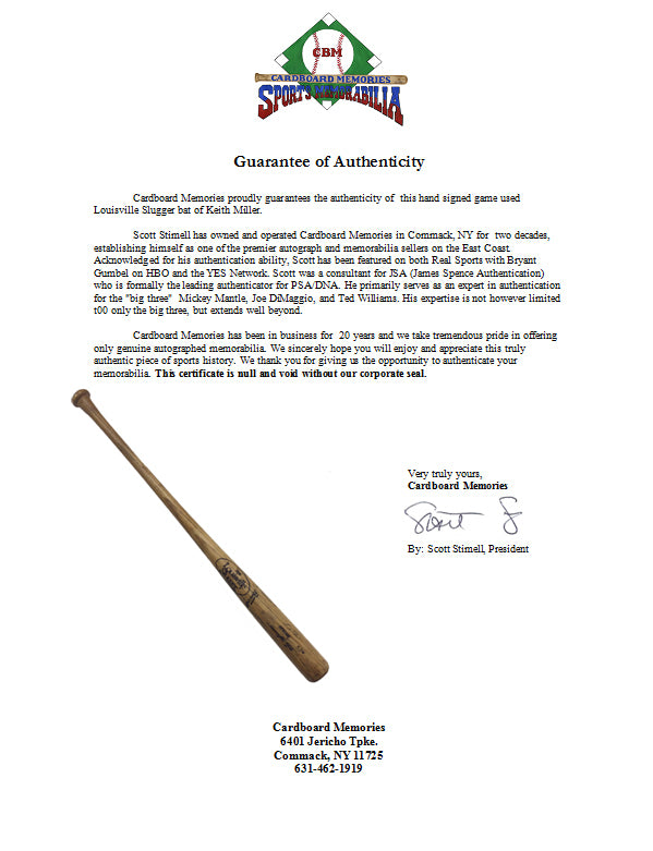 Keith Miller Signed Game Used Louisville Slugger Baseball Bat Mets Auto COA