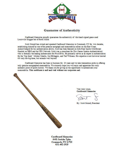 Keith Miller Signed Game Used Louisville Slugger Baseball Bat Mets Auto COA