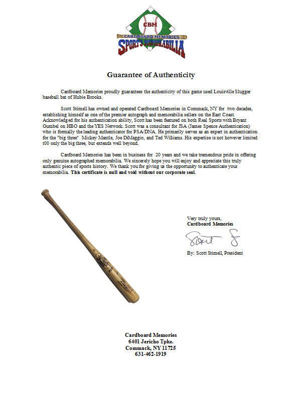 Hubie Brooks Game Used Louisville Slugger C243 Bat Mets Expos Great Use CBM  COA