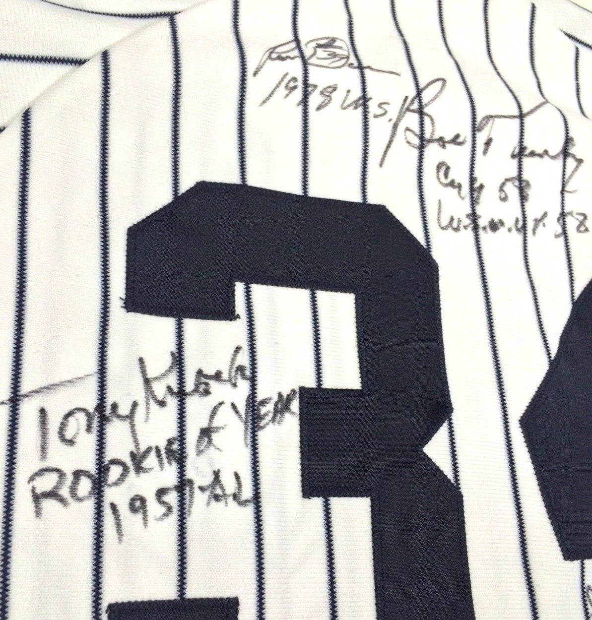 13 MLB Stars & Legends Signed Inscribed Vintage Yankees Jersey Larsen Guidry COA
