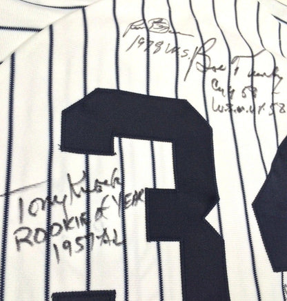 13 MLB Stars & Legends Signed Inscribed Vintage Yankees Jersey Larsen Guidry COA
