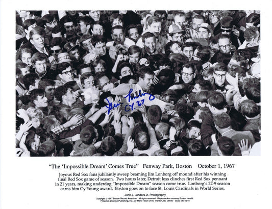Jim Lonborg Signed 11x14 Photo Ins CY 67 Impossible Dream Red Sox Autograph COA