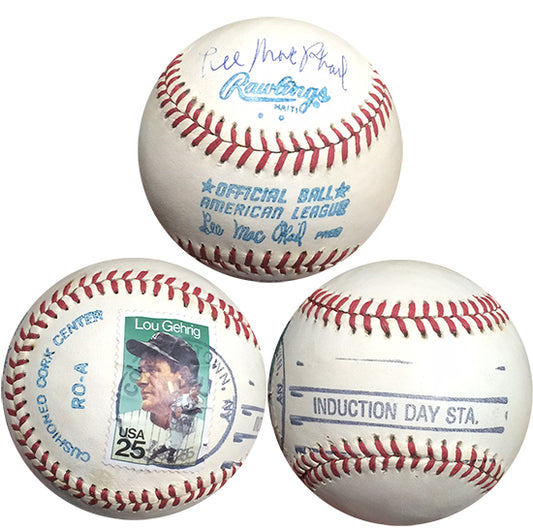 Lee MacPhail Signed Lou Gehrig Stamp Induction Day Lee MacPhail OAL Baseball COA