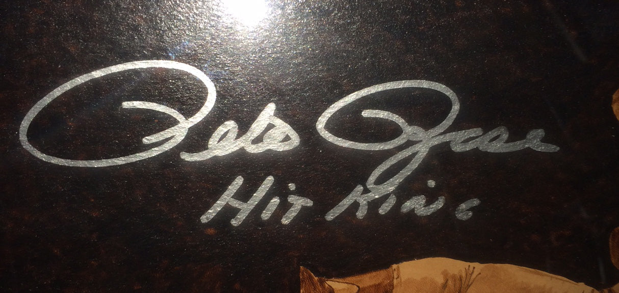 Pete Rose Signed Framed drawn Original Burned Leather 26x30 Artwork 1/1 Auto COA