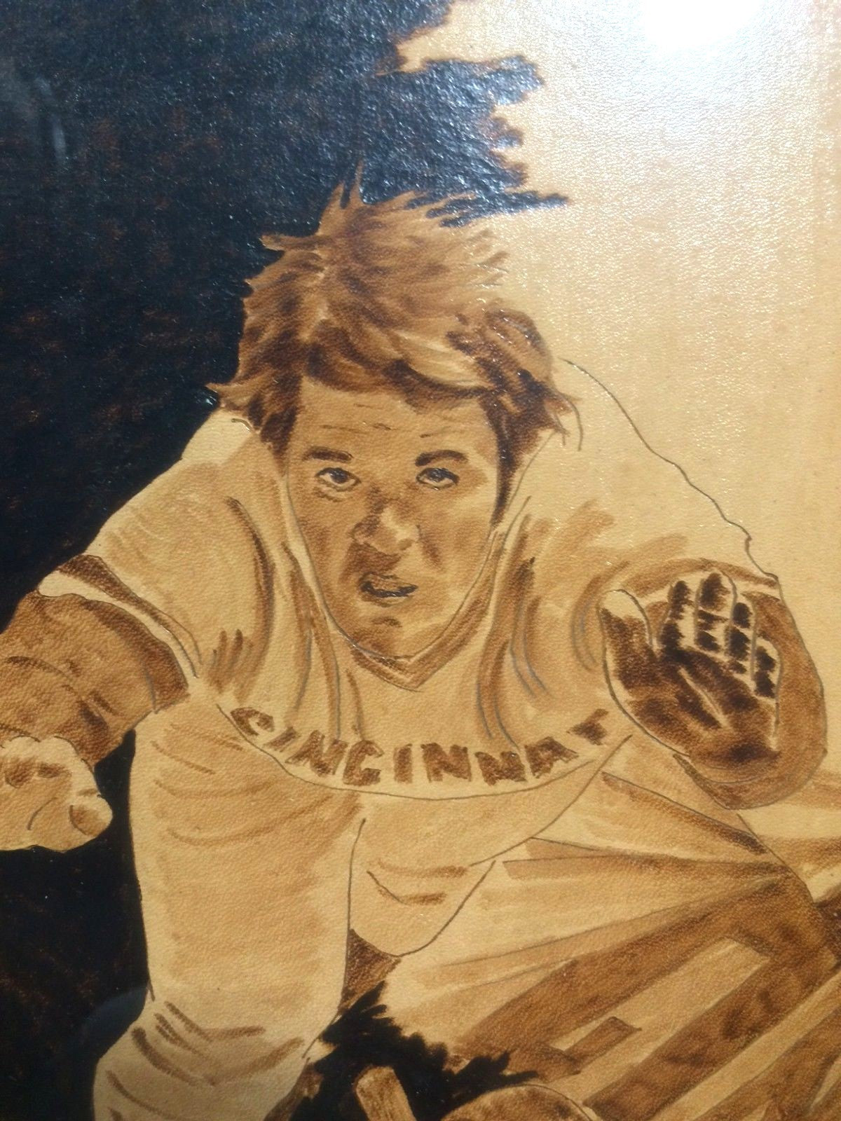 Pete Rose Signed Framed drawn Original Burned Leather 26x30 Artwork 1/1 Auto COA