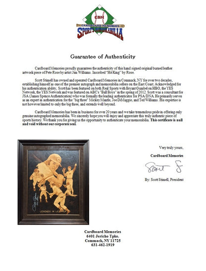 Pete Rose Signed Framed drawn Original Burned Leather 26x30 Artwork 1/1 Auto COA