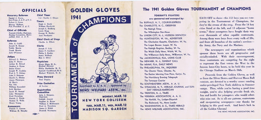1941 Golden Gloves Vintage boxing Program Madison Square Garden RARE nm - mint