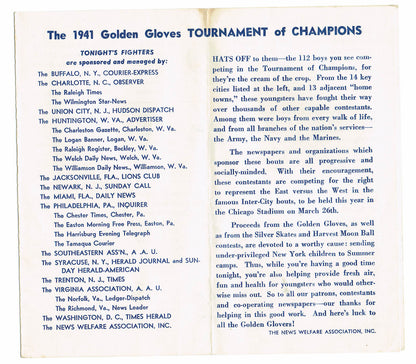 1941 Golden Gloves Vintage boxing Program Madison Square Garden RARE nm - mint