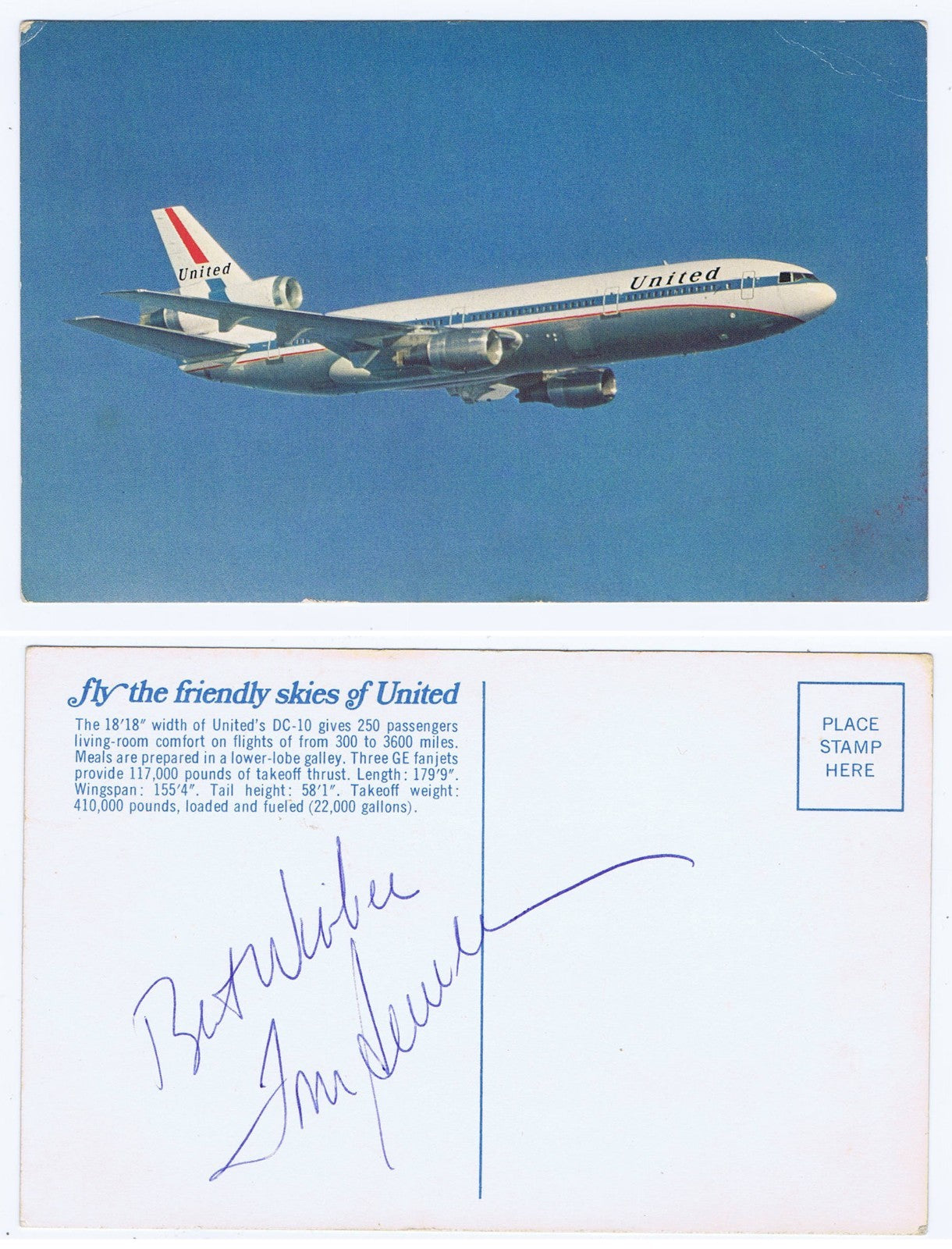 Tom Seaver Signed United Airlines Postcard Vintage 1970 Autograph Mets Cbm Coa