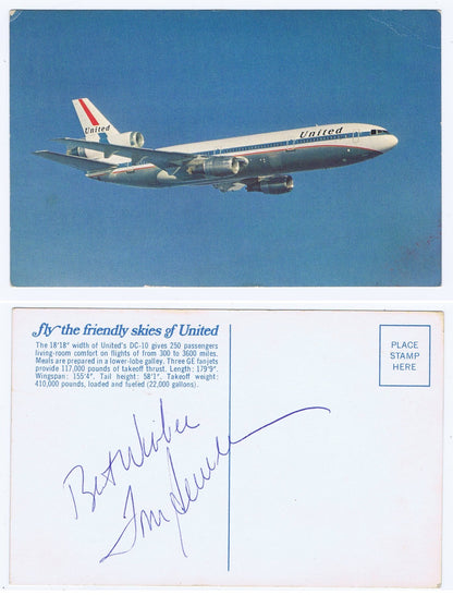 Tom Seaver Signed United Airlines Postcard Vintage 1970 Autograph Mets Cbm Coa
