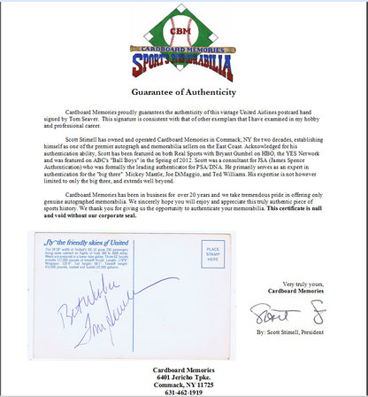 Tom Seaver Signed United Airlines Postcard Vintage 1970 Autograph Mets Cbm Coa