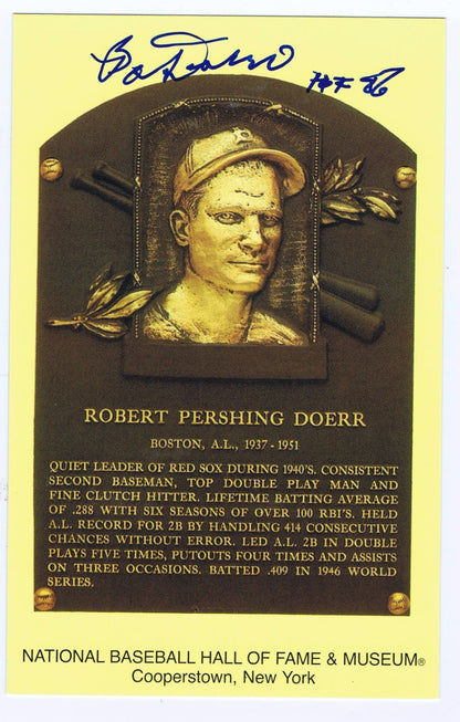 Bobby Doerr Signed Hall Of Fame  Postcard Plaque Ins HOF 86 Red Sox Auto cbm COA