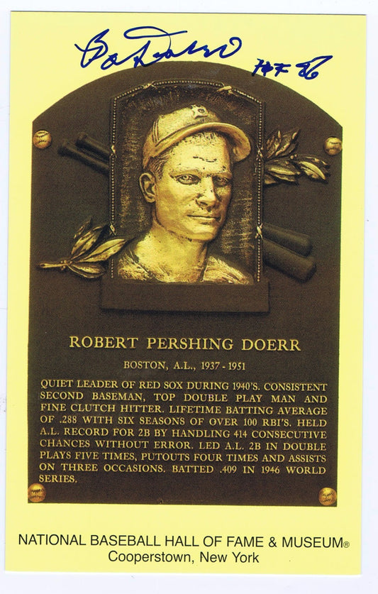 Bobby Doerr Signed Hall Of Fame  Postcard Plaque Ins HOF 86 Red Sox Auto cbm COA