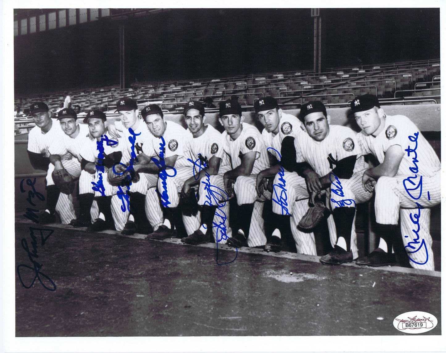 1950's Yankees Team Signed 8x10 Photo Dugout 8 Autographs Mantle Berra HOF JSA