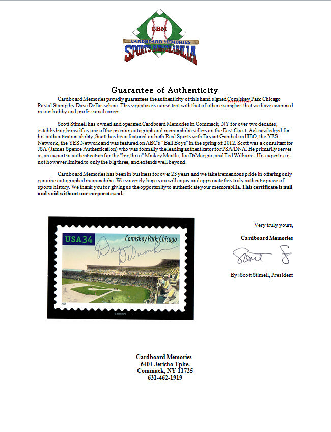 Dave DeBusschere signed Comiskey Park Chicago Postal card Rare Knicks AUTO COA