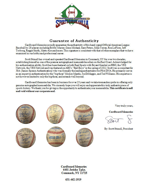 Multi Signed Official American League Baseball with 28 Autos Murcer Jenkins COA