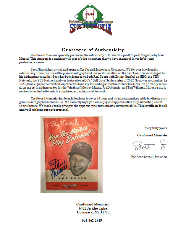 Stan Musial Signed Original Magazine BOLD Auto RARE CBM COA Cardinals