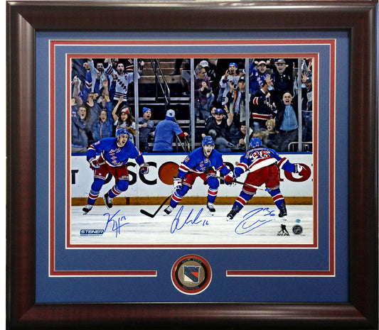 NY Rangers Brassard Hayes Zuccarello signed 16x20 photo framed w/ coin STEINER
