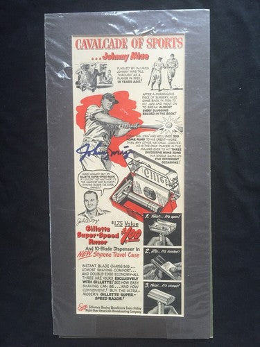 Johnny Mize Gillette Razor Magazine Original Ad Signed Mint Auto Matted Cbm Coa