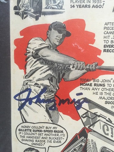 Johnny Mize Gillette Razor Magazine Original Ad Signed Mint Auto Matted Cbm Coa